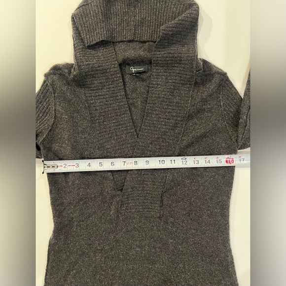 Aqua 100% Cashmere Grey Ribbed Hooded Sweater Medium - Picture 10 of 14